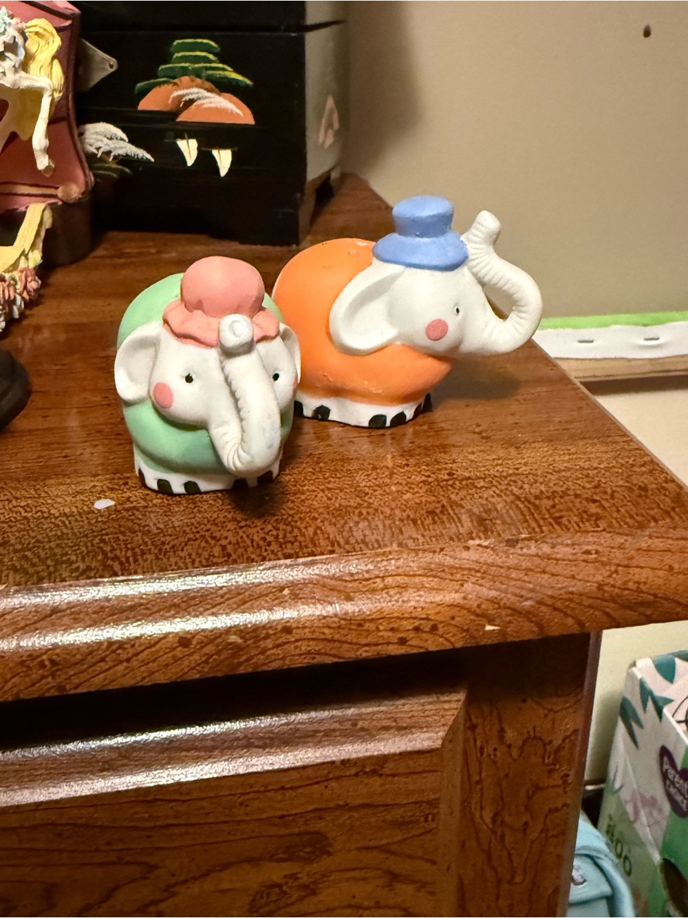 Cute Ceramic Elephant Salt & Pepper Shakers - Pastel Green & Orange